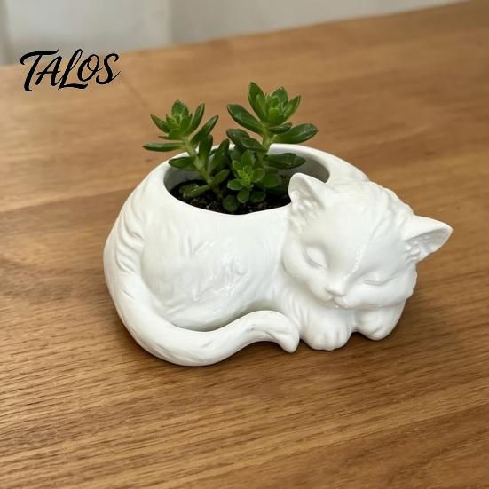 Талос 3D-печатный цветочный горшок 'Спящий кот', Мини-горшок для рабочего стола, Декоративный держатель для суккулентов и маленьких зеленых растений