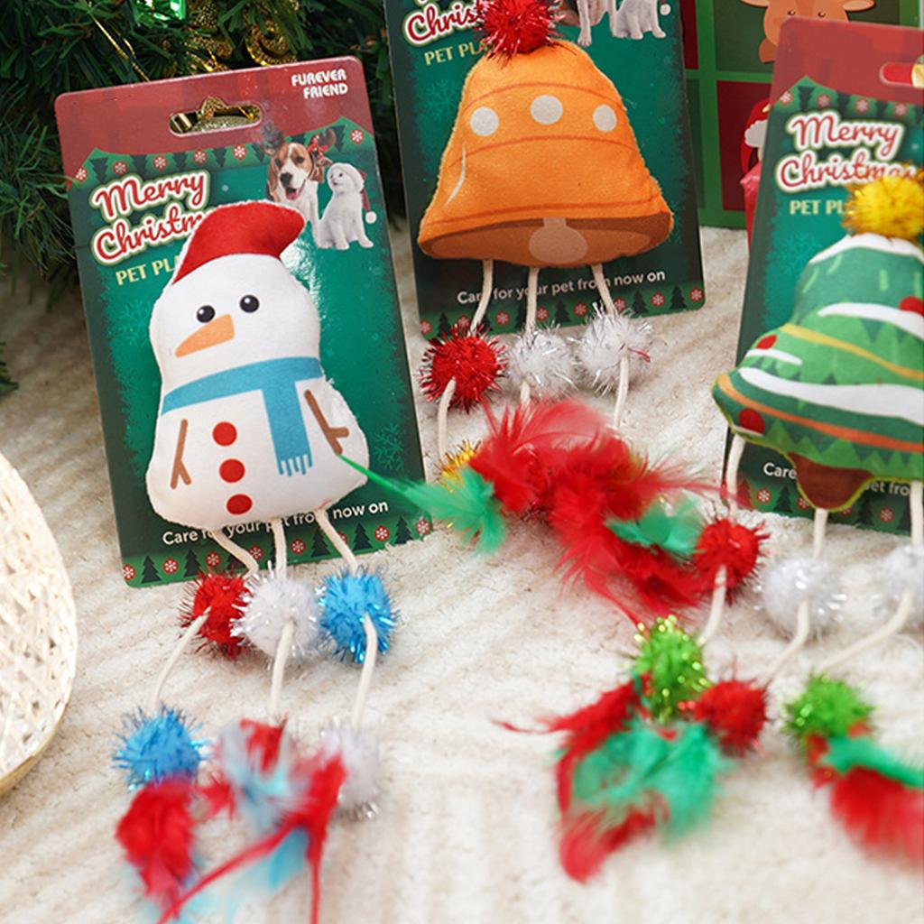 Игрушки с кошачьей мятой для кошек, рождественские игрушки с перьями, наполненные ПП-хлопком и кошачьей мятой, игрушки для царапания и жевания для домашних котят и кошек