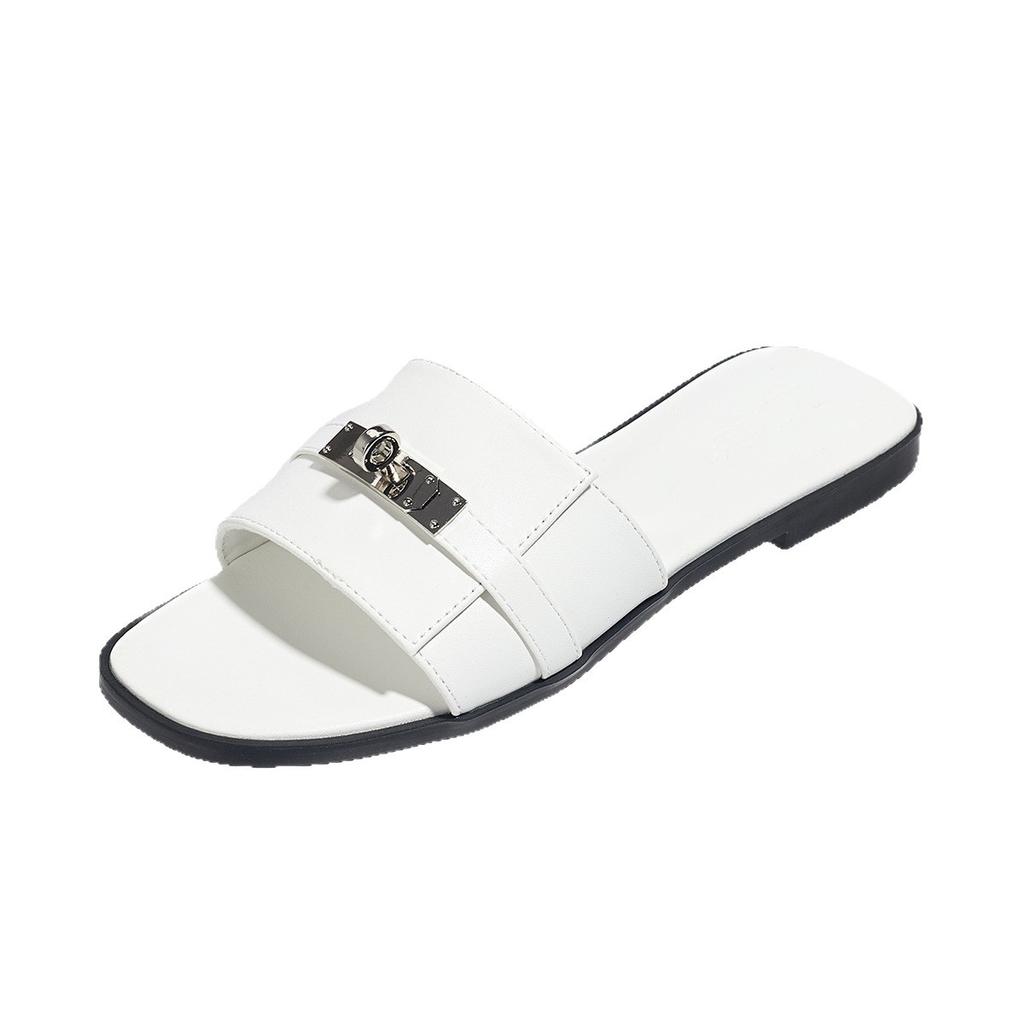 Шлепанцы на плоской подошве женские для улицы 2025 весна и лето новый замок нишевый дизайн римские сандалии фея ветер шлепанцы с одной перемычкой