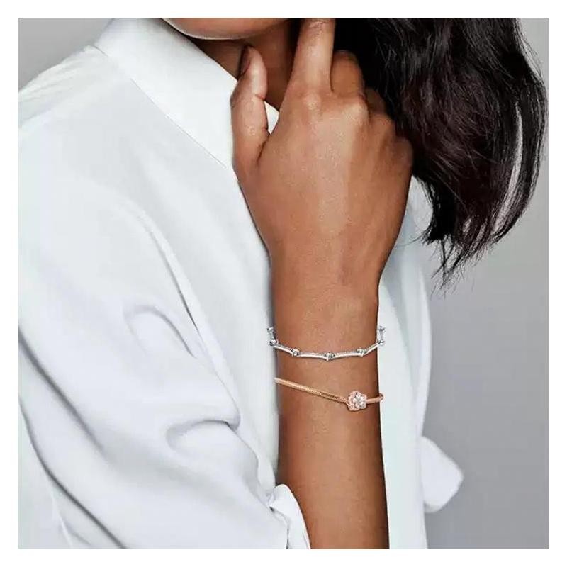 Pandora Sparkling Pavé pavé chain 925 silver bracelet men and women same style couple model silver 599217C02