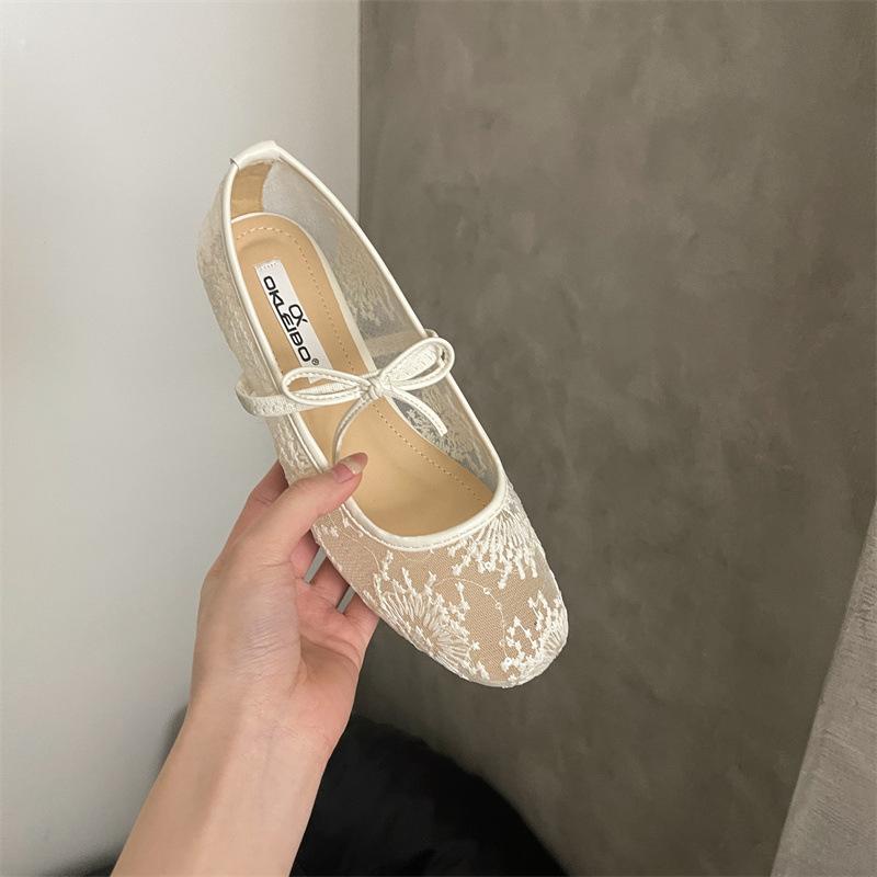 Женские черные туфли-балетки Мэри Джейн с вышивкой в виде цветов - Летние дышащие сетчатые туфли, Дизайн с квадратным носком, Модные туфли Мэри Джейн