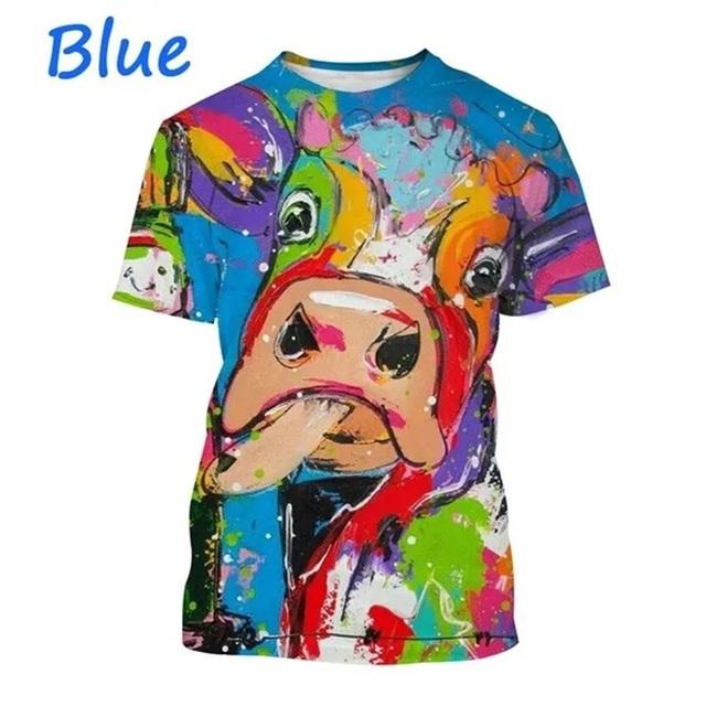 Fashion 3D T-shirt Personality Oil Painting Cow Face Graphic T Shirts Short-sleeved Animal Printing Tees Tops Casual Oversized Mens Tshirt