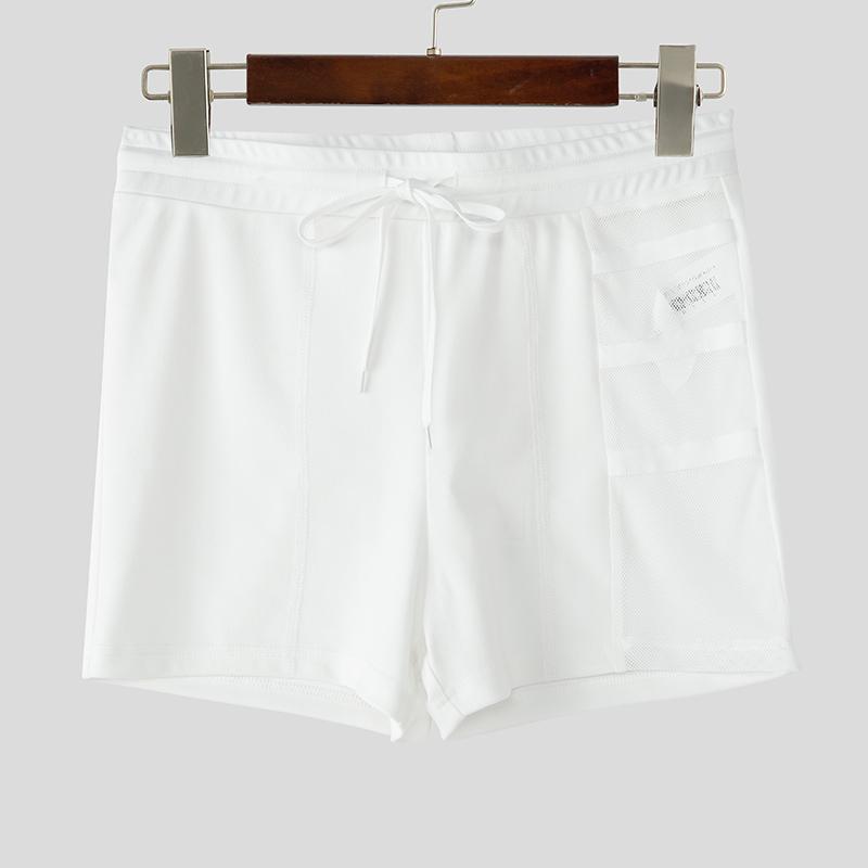 INCERUN Мужские шорты с эластичной талией на кулиске, с сетчатыми вставками по бокам, пэчворк, пижама