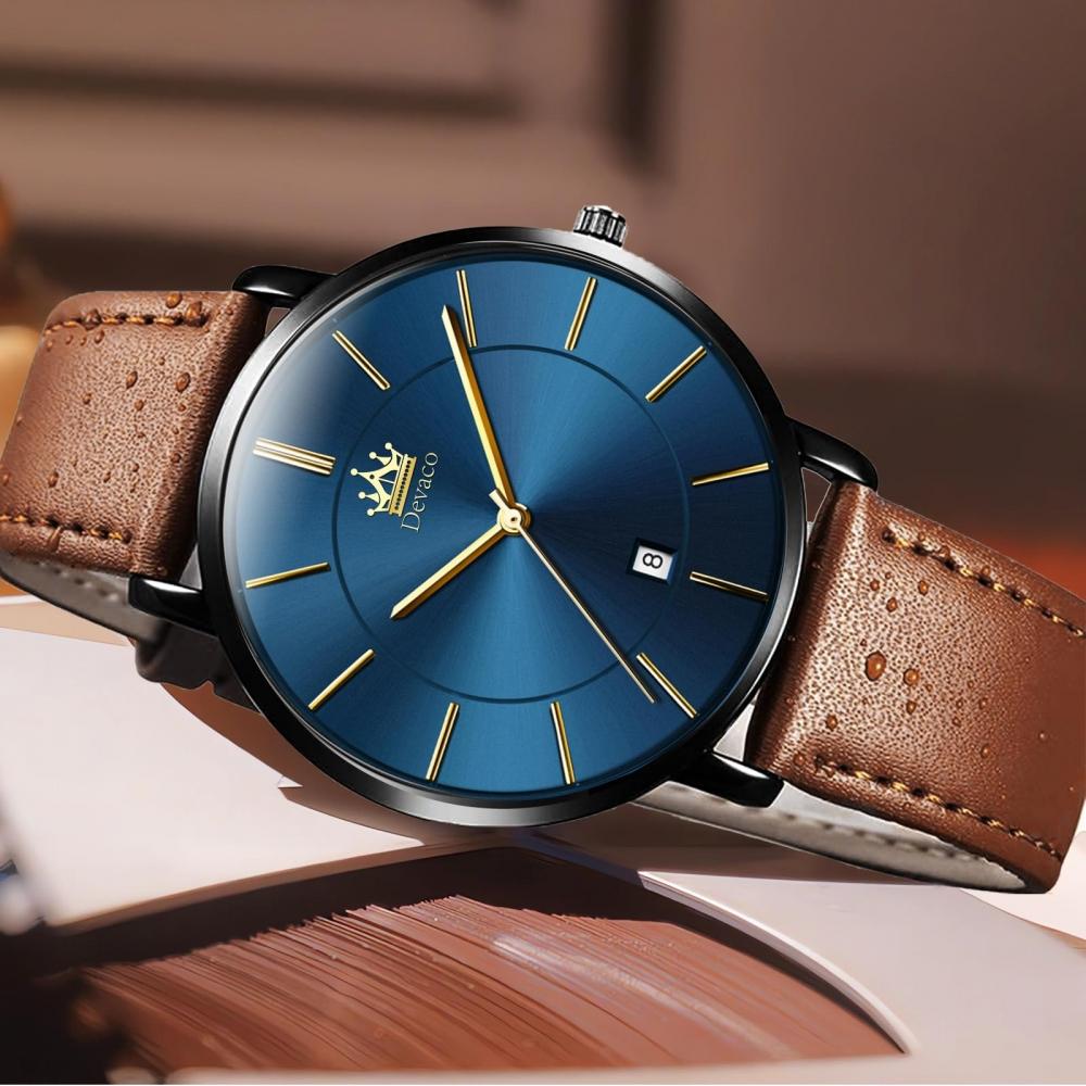Men's Watch Ultra Thin 6.5MM Simple Fashion Casual Business Watch Japanese Quartz Movement 40mm Dial Genuine Leather Band Unisex Watch for Men