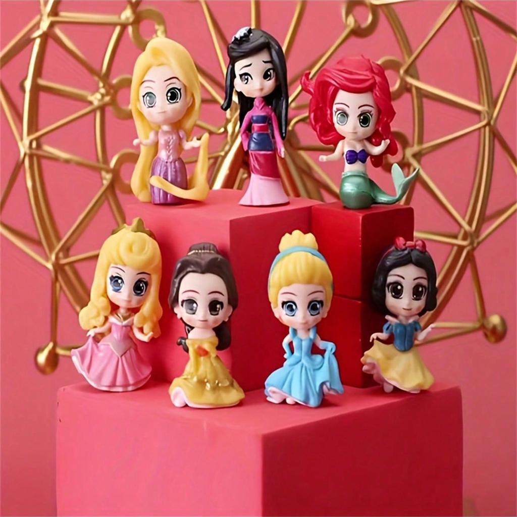 MINISO Фигурки Маленькая Q-версия Принцесса Набор из семи штук, Коллекционные фигурки, Подходят для различных типов комнат, Домашние кукольные украшения