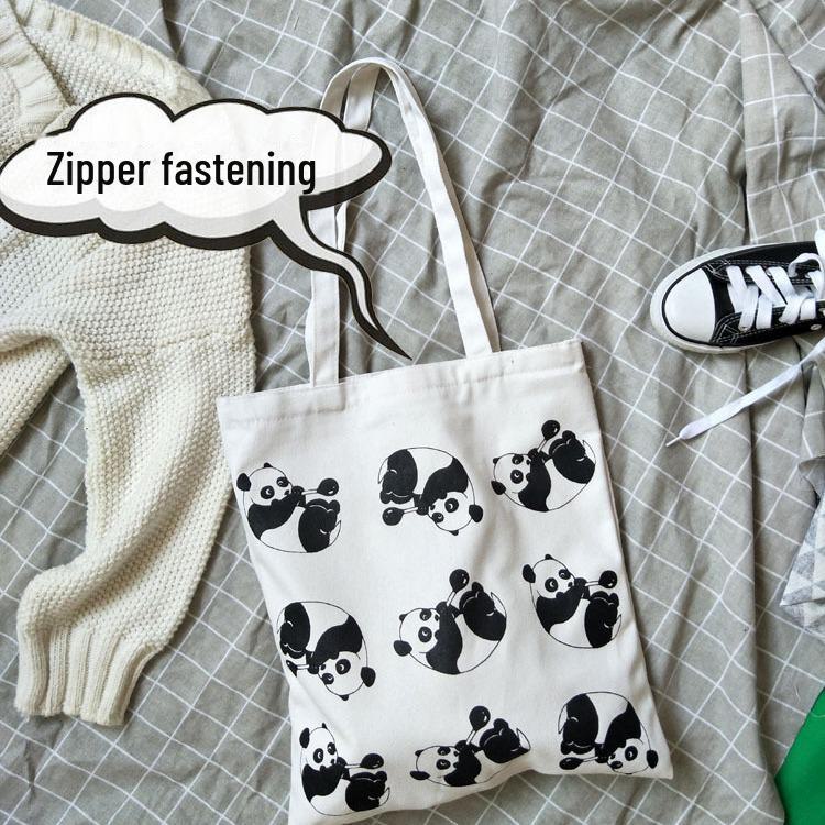 Panda Canvas Bag: Trendy One-Shoulder Travel & Shopping Bag for College Students