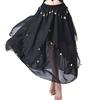 Women Chiffon Skirt Elastic Waist Multi-Layered Mesh Folk Dance Skirt Sequins Decor Large Hem Stage Skirt