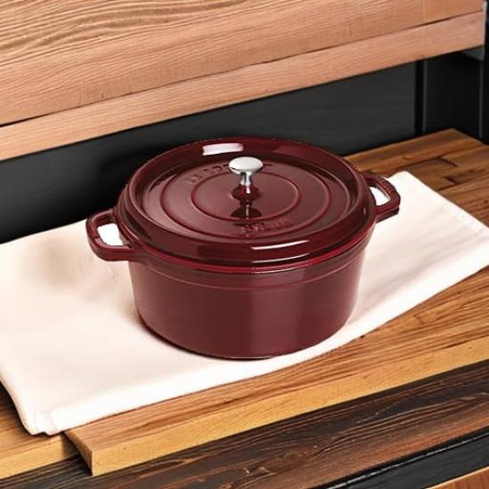 Staub Cocotte Round Grenadine Red Large Hand Cast Enamel Pot IH Compatible Japanese La Cocotte Round "Pico 28cm" [Authorized Product] 40509-362