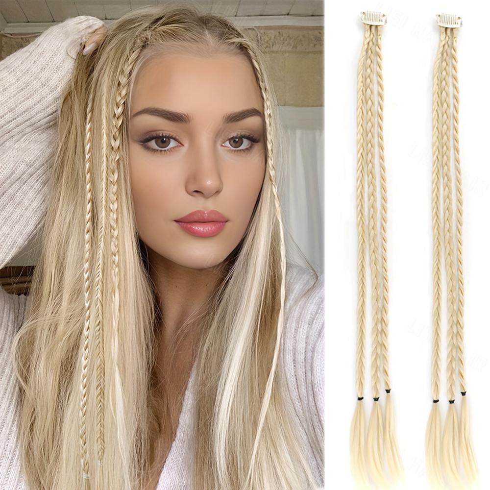 MISS WIG Braid Clip In Hair Extensions 2Pcs Braids Long Synthetic Ponytail Hairpieces Hair Clips Hair Accessories For Women Girls Daily Cosplay