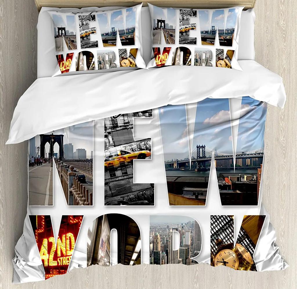 3pcs Bedding Set Grey New York City Landscape Home Textile Duvet Cover Pillow Case Boy Kid Teen Girl Bedding Covers Set