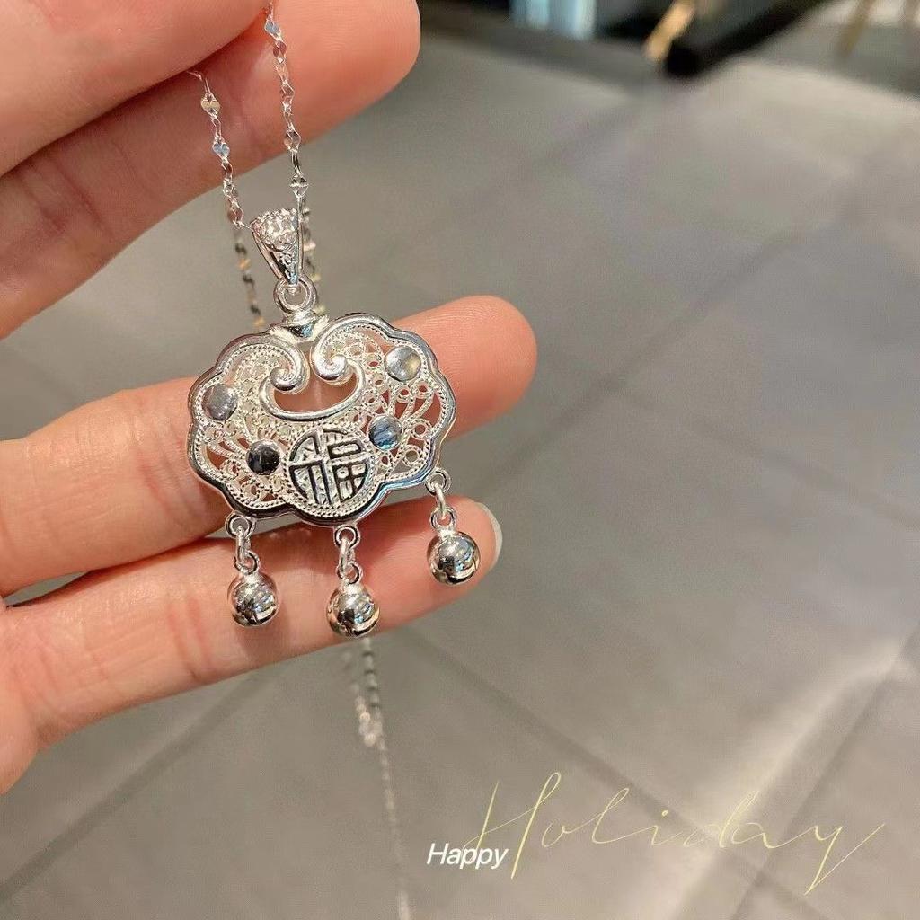 Классический замок безопасности с иероглифом Фу, женское легкое роскошное нишевое богатое кистевое легкое роскошное долговечное замковое колье с подвеской на ключицу