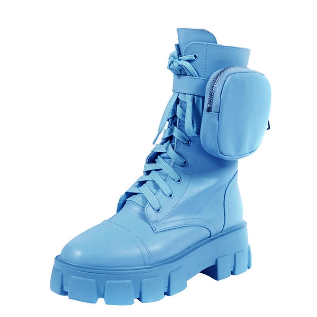 Стильные ботинки на платформе с маленьким карманом женские ботинки на шнуровке с круглым носком для осени