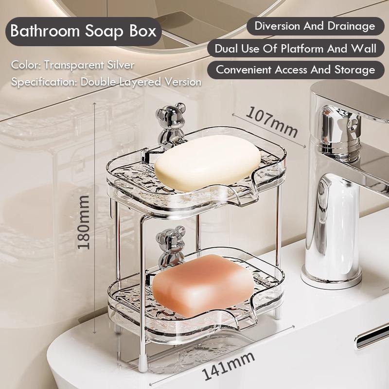 Мыльница для ванной комнаты, не перфорированная, настенная, с дренажем и местом для хранения, мыльница, прозрачная, с узором «ледник», полка для ванной комнаты