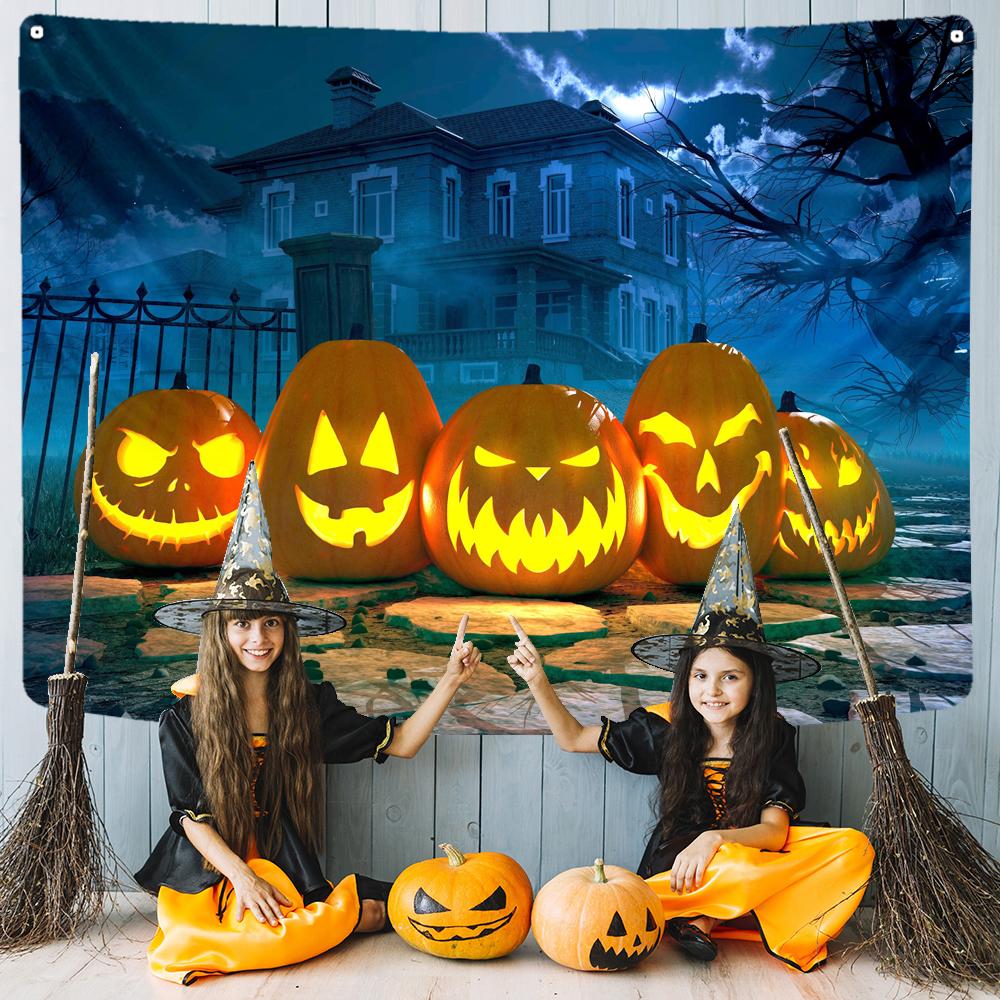 Mysterious Pumpkin Haunted Tapestry Halloween Decor Wall Hanging Home Decor Tapestry Living Room Room Wall Decor Backdrop