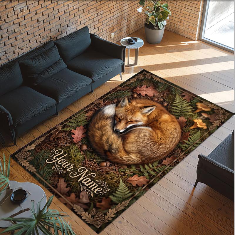 Fox Theme Crystal Velvet Floor Rug Personalized Custom Name Text Warm Carpet Home Decoration