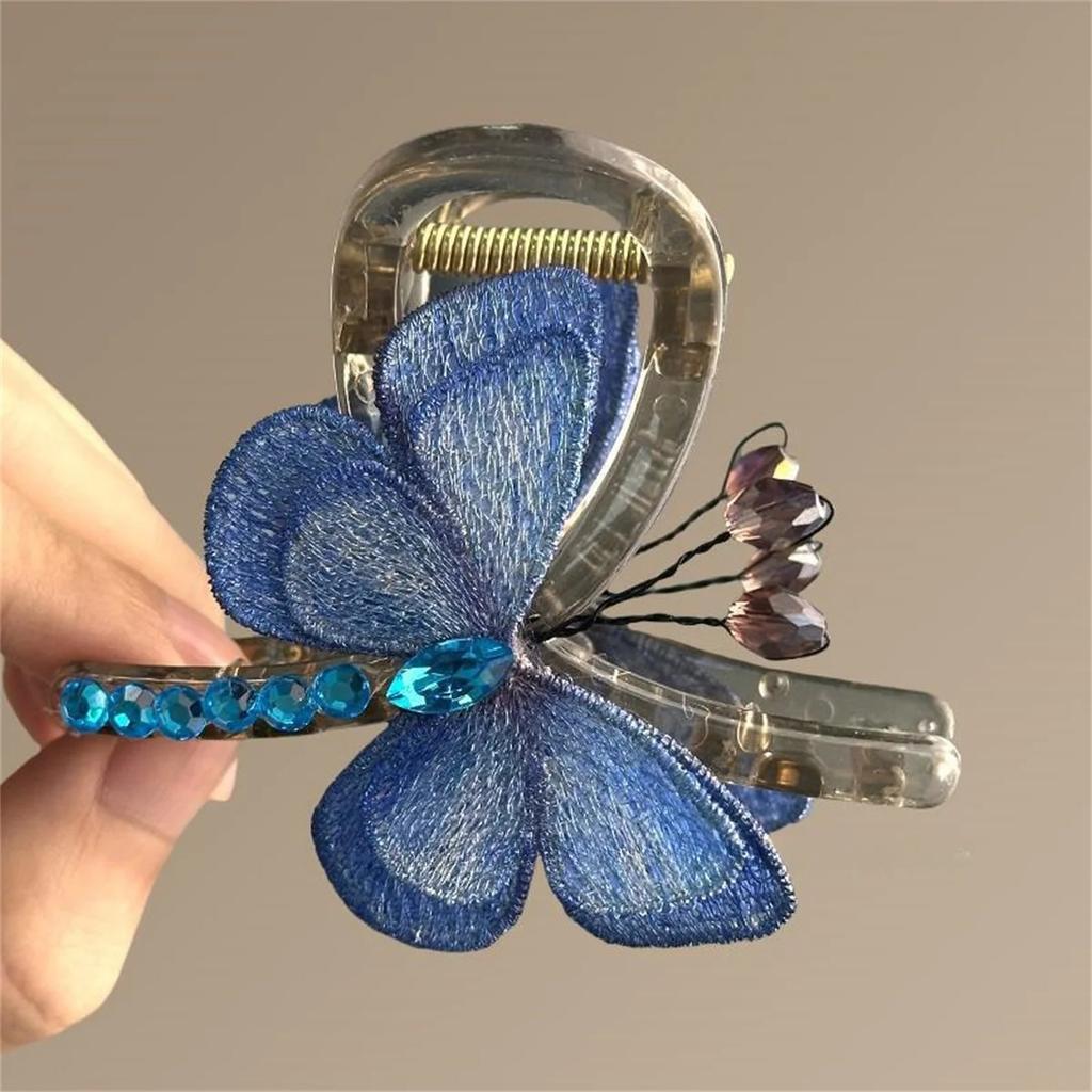 Temperament Retro Embroidered Butterfly Grip Clip Female Medium New Style Back of Head Half Tie Hair Shark Clips Hair Ornament