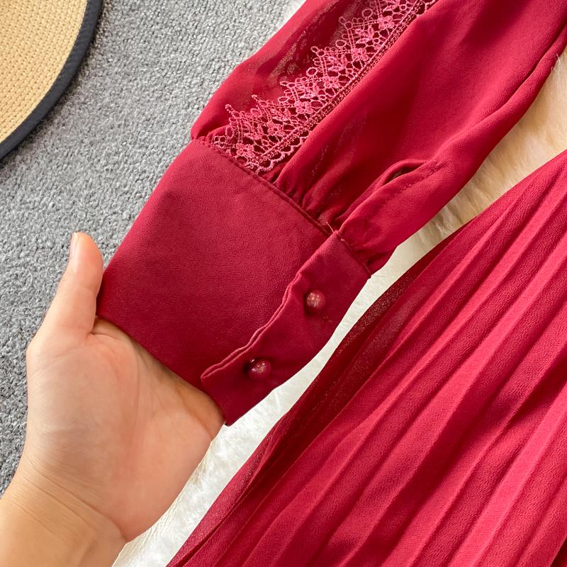 RUGOD Плиссированное платье с v-образным вырезом и вышивкой на талии в этническом стиле, темпераментное большое распашное платье