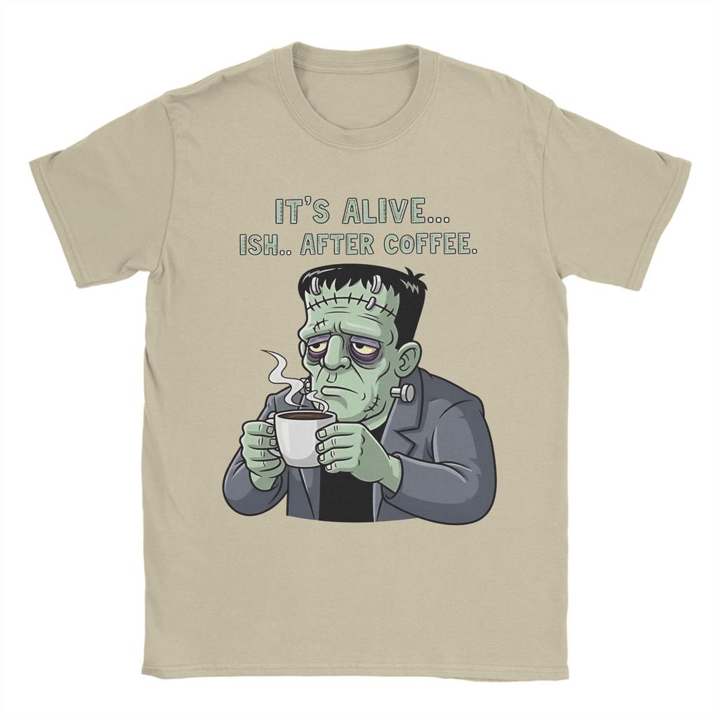 Retro It's Alive...ish Frankenstein  T Shirt Men's Round Neck Short Sleeve Tops Shirts  Cotton Summer Tops