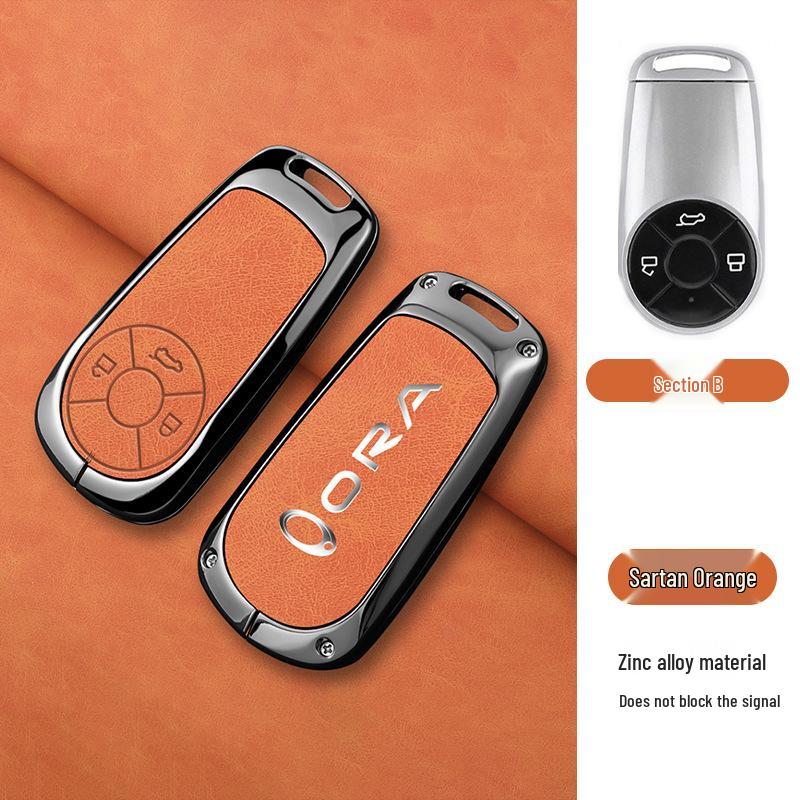 Great Wall ORA Key Cover for Good/Black/Lightning/White/Ballet Cat Models - High-End Black Full Shell with Buckle