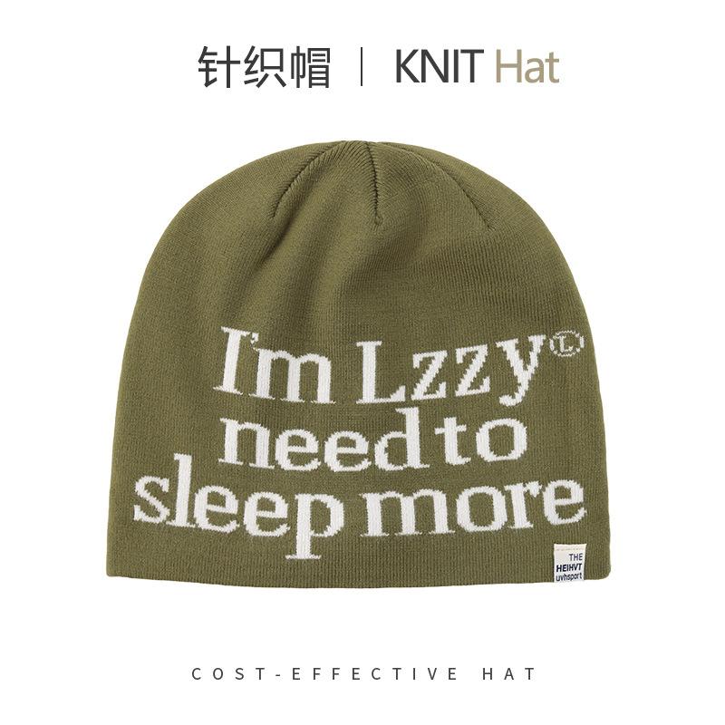 Windproof letter knitted hat men's and women's autumn and winter outdoor skiing warm ear protection cold hat versatile face small wool hat