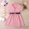 Модное платье для девочек, летнее детское однотонное платье-подъюбник квадратного кроя с эластичной резинкой и короткими рукавами, с поясом