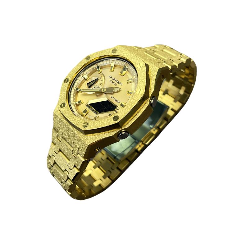 Casio Коллекция Custom Кварцевый механизм Браслет из нержавеющей стали Часы Унисекс Золотой циферблат GA2100-7A(Watch6--)