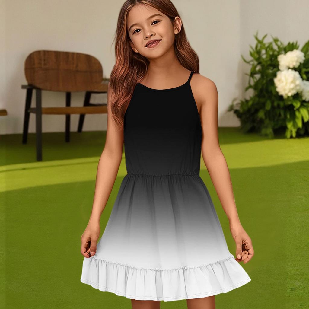 Детское летнее повседневное модное платье с круглым вырезом, однотонное, без рукавов