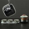 Hand-Painted Ge Kiln Heyun Travel Tea Set Ceramic Kuaike Cup One Pot Three Cups Underglaze Color Portable Tea Set Gifts