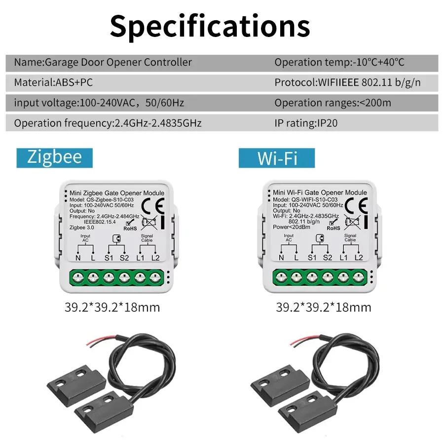 Tuya Smart WiFi Zigbee Модуль переключателя для гаражных ворот 100В-240В Переключатель с голосовым управлением через приложение Работает с Alexa Google Home Smart Life