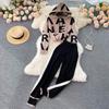 Women Winter Sweater Clothes Set Letter Knitted Hooded Loose Pullover Jumper Top and Pocket Harem Pants 2 Piece Female Tracksuit