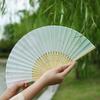 Bamboo Handle Props Fan Handmade Folding Fan Hanfu Accessories   Female