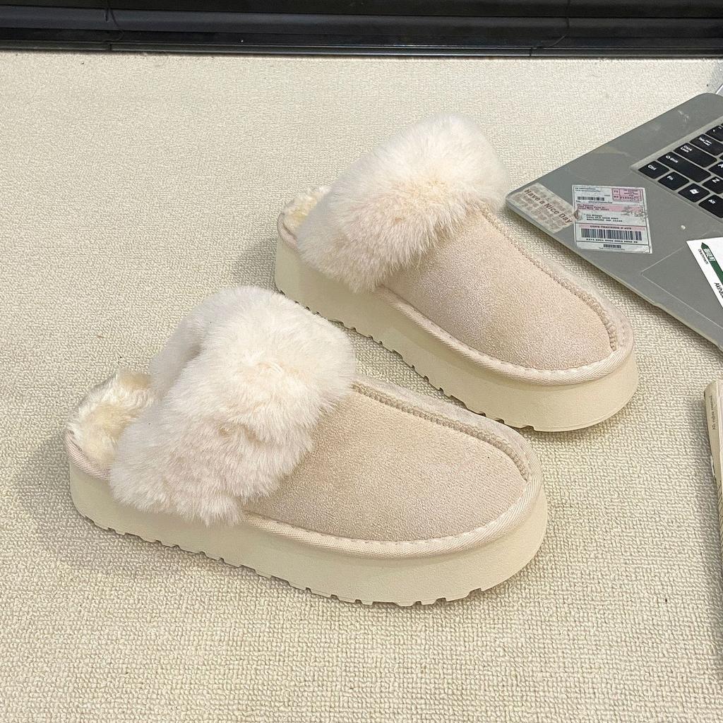 Women's Baotou Plush Slippers Padded Warm Winter Thick Bottom Heightened Home Slippers Casual Walking Indoor Shoes Snow Cotton Slippers