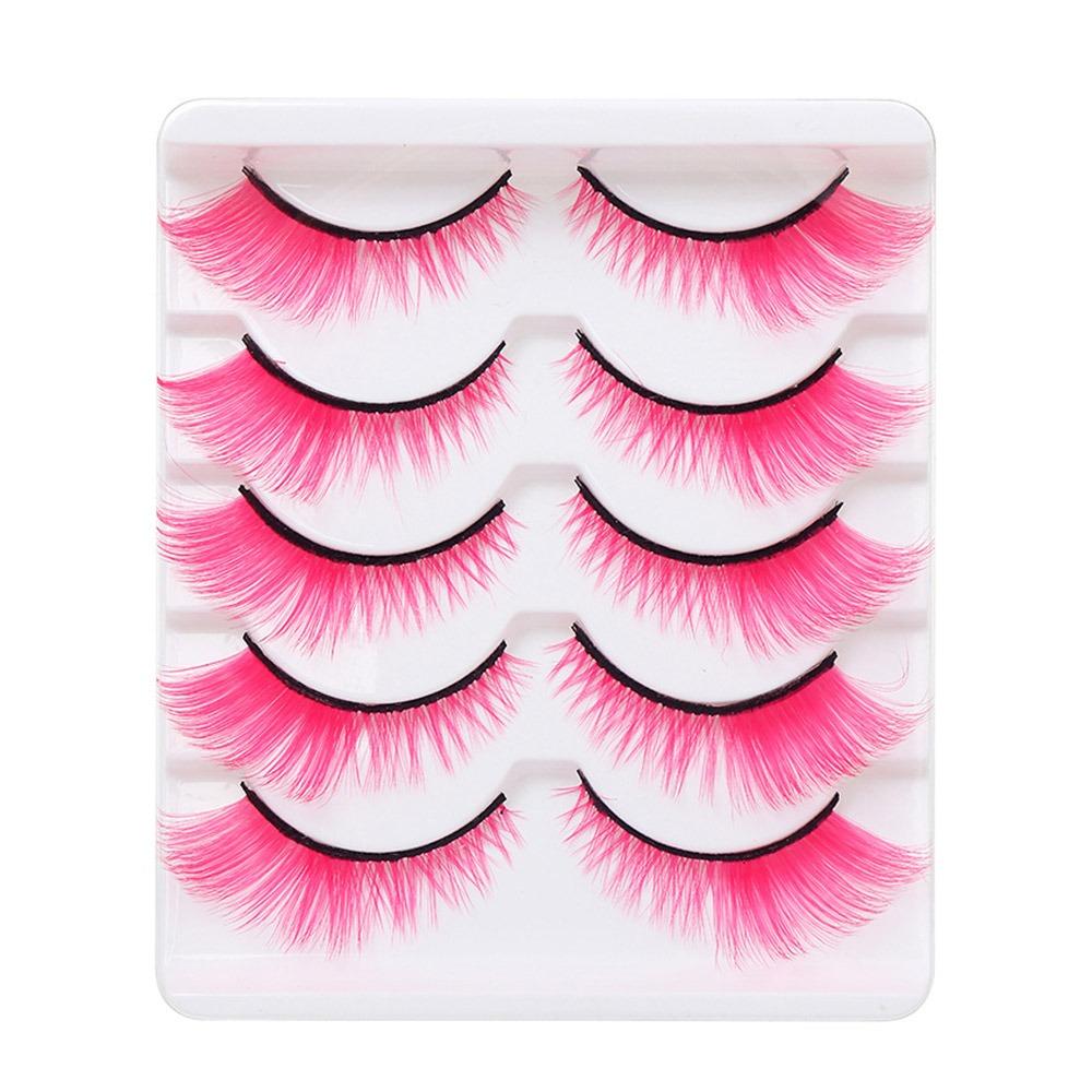 5Pairs Masquerade Fox Cat Eye Eyelashes Dramatic Look Eyelash Extension Green Blue Colored Lashes