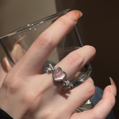 Кольцо с розовым опалом Love, женское Tide Niche Design Sense, открывающееся регулируемое кольцо, модное индивидуальное кольцо на указательный палец