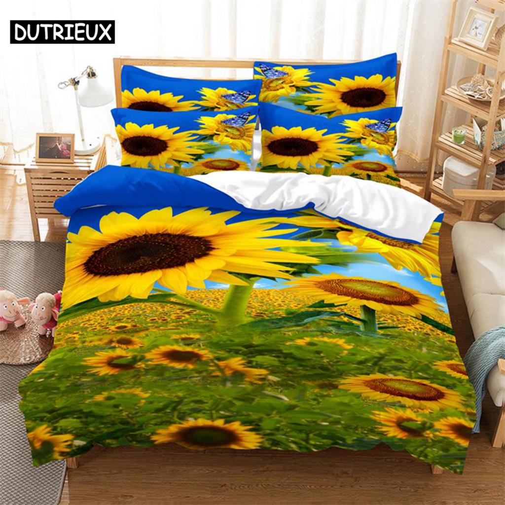 3D HD Flower Quilt Cover Pillow Case Rose Sunflower bed Set Linen Duvet Tulip King Queen Twin Single Double 3PCS 2PCS Textile
