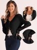 Allegra K Women's Long Sleeve Shrug Button Stretch Ruffle V-Neck Sweater/Cardigan, Black, Size M