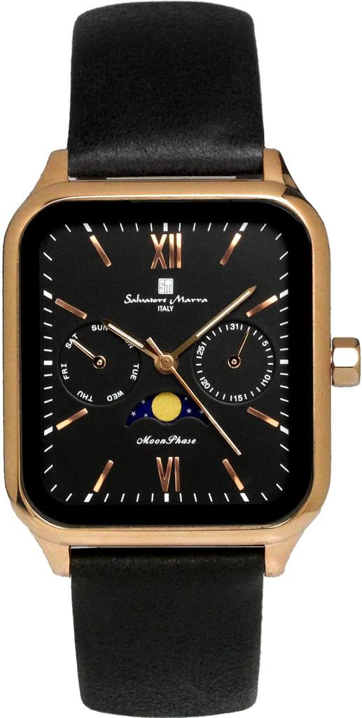 Фазы Луны Квадратные Квадратные Мульти Календарь Ежедневные Водонепроницаемые Деловые Формальные Кожаный Ремешок Ограниченная Модель Розовое Золото Черный [Salvatore Mara] Мужские