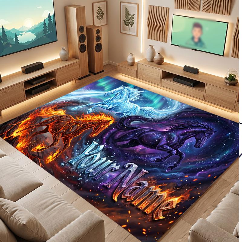 Winter Theme Soft Crystal Velvet Rug Custom Name & Text Print Non Slip Floor Rug for Bedroom Living Room