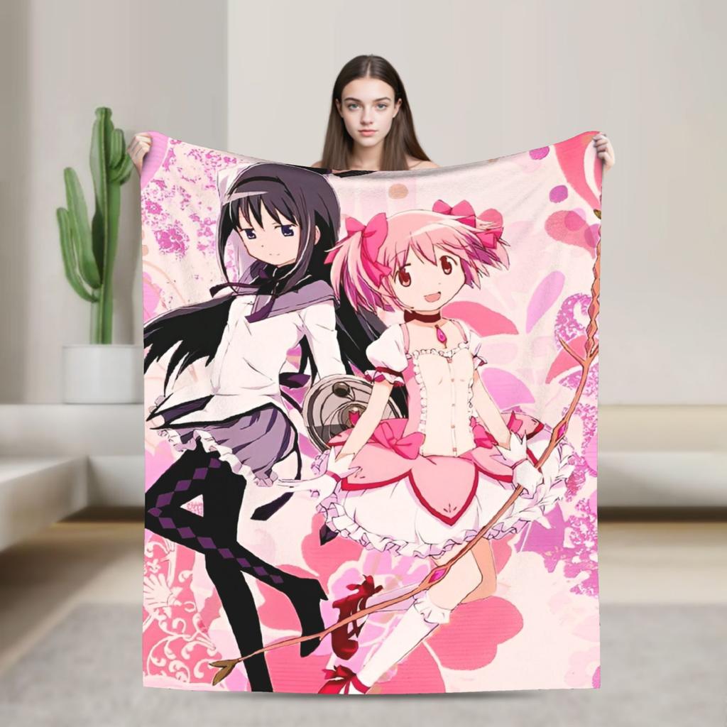 Puella Magi Madoka Magica Blanket Fleece Air Conditioning Cartoon Breathable Soft Throw Blankets for Home Plush Thin Quilt