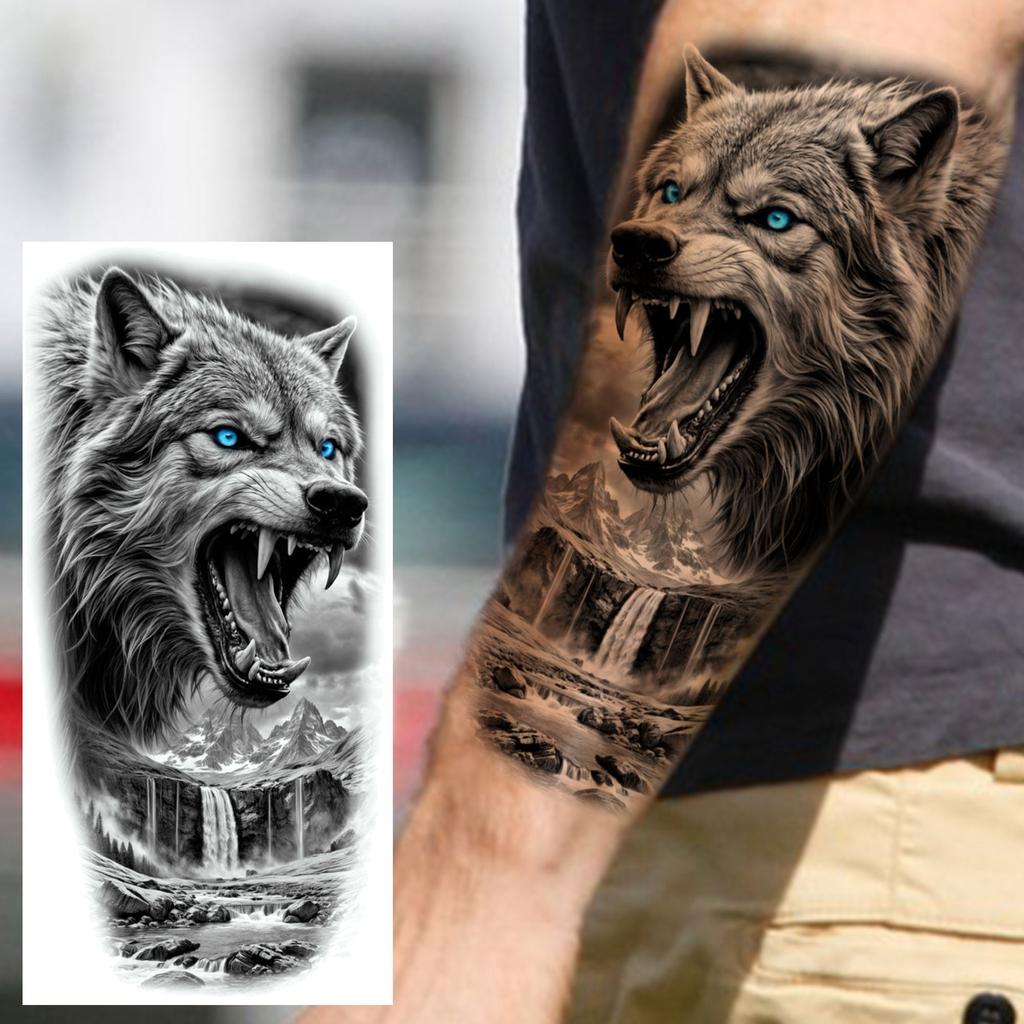 1 Sheet Fierce Tiger Lion Dragon Temporary Tattoos For Men Women Waterproof Wolf Skull Tatoos Long Lasting  Fake Tattoo Stickers
