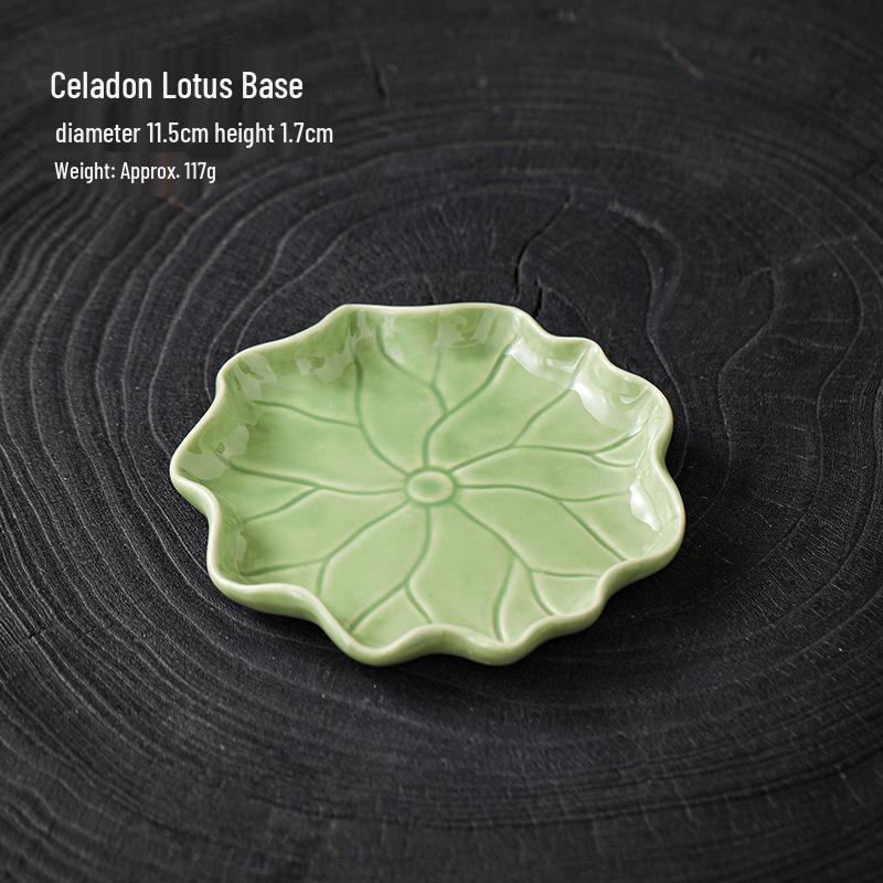 Celadon Lychee Incense Holder: Creative Small Sandalwood Burner with Kitten Ornament for Tea Table.