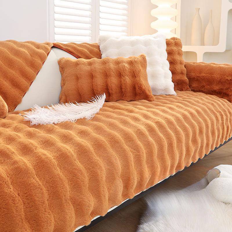 Plush Sofa Cushion Thickened Fleece Cushion Non-Slip Leather Sofa Cover High-End Nordic Simple Winter