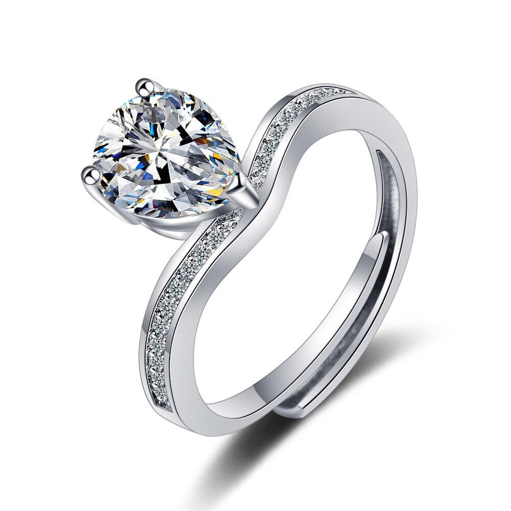 925 Sterling Silver Ring Zircon Water Drop Wedding Jewelry Rings Engagement For Women Girls Jz003