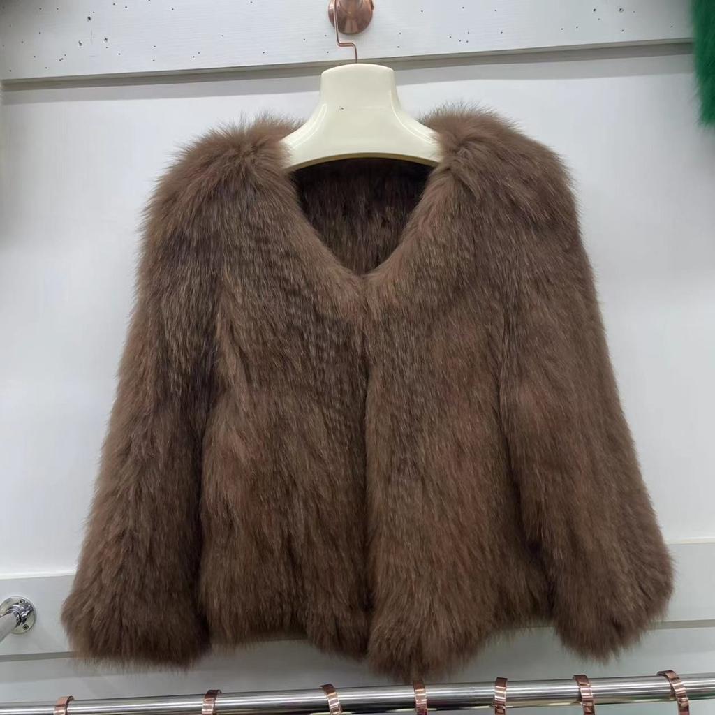 Модное пальто из плетеного натурального лисьего меха для женщин, короткий стиль, удлиненная передняя часть и короткая задняя часть, V-образный вырез, двусторонний мех, молодежный топ