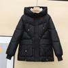 Down Jacket Women's Mid Length Loose and Thickened Standing Neck Slimming Jacket