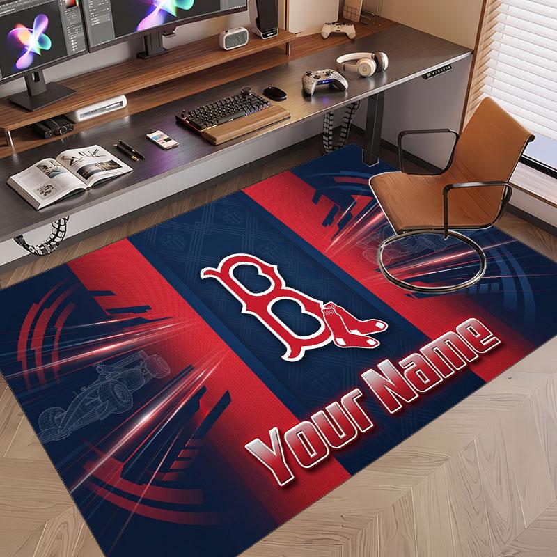 Custom Rug Boston Red Sox Pattern Print Name Text Soft Non‑Slip Floor Carpet for Home Indoor Decoration