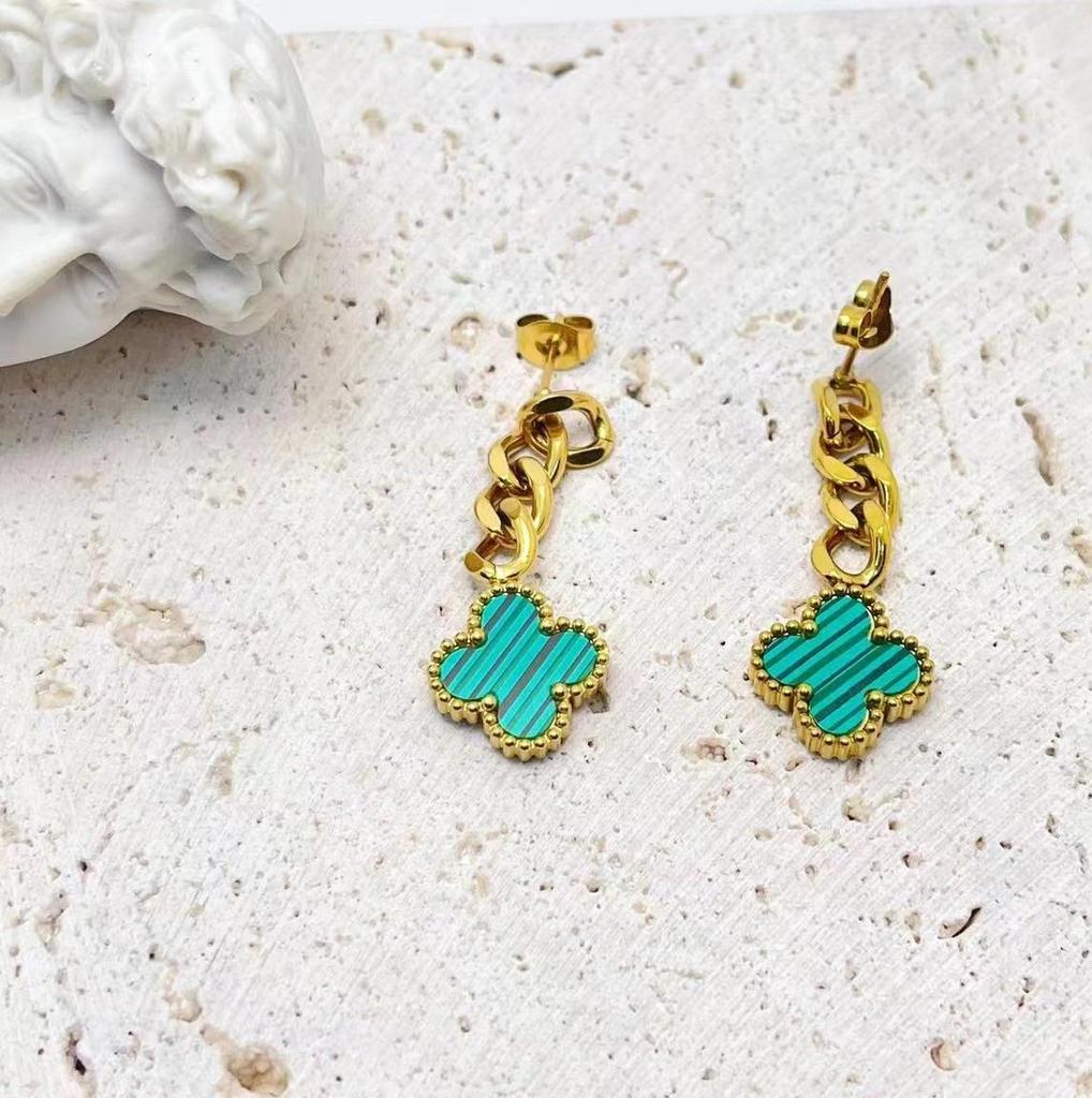 Temperament Fashion Chain Double-Sided Clover Earrings Retro Fashionable New Earrings Simple Net Red Earrings Ladies Earrings