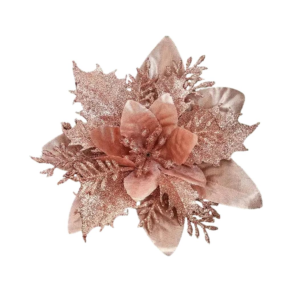 Glitter Poinsettia 5.5 Inch Artificial Flower Christmas Clip Stem Christmas Tree Ornaments For Wedding Party Wreath Decoration