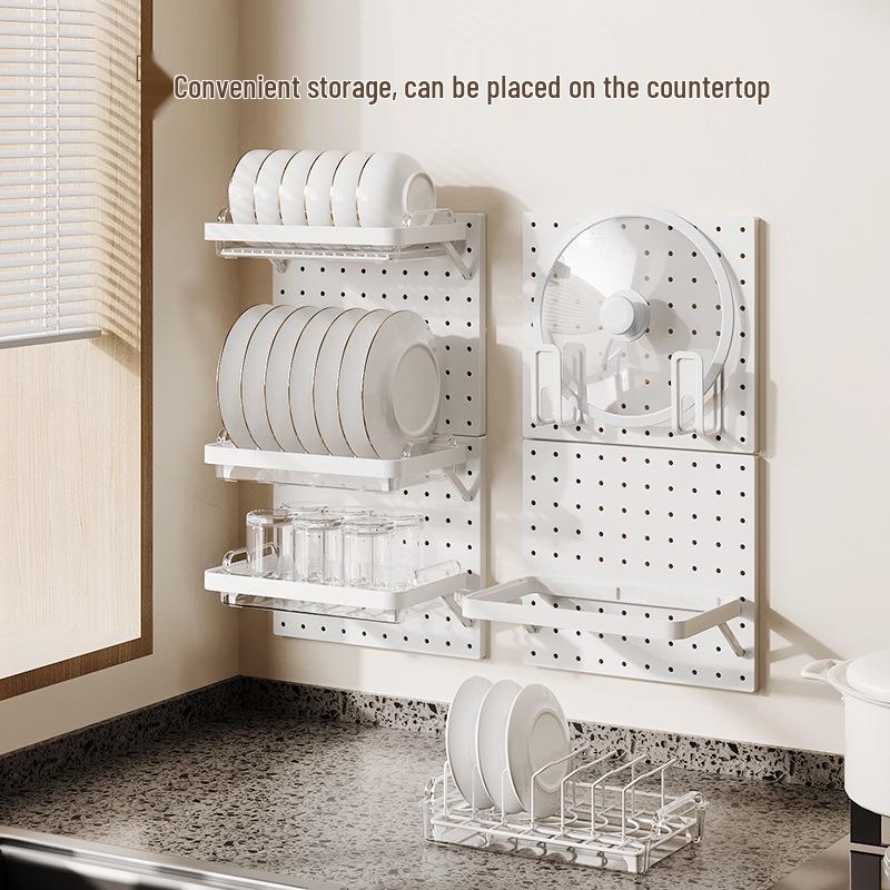 Настенная кухонная перфорированная доска без сверления: Многофункциональный набор-органайзер для хранения крышек от кастрюль и мисок