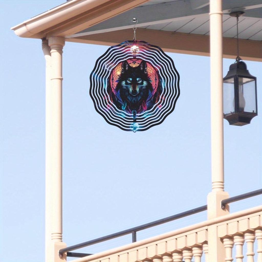 Wolf Head Metal Wind Spinner 25.4cm 3D Outdoor Garden Decor with Hanging Chain for Patio Lawn Yard Perfect Gift for Mother Day Father Day